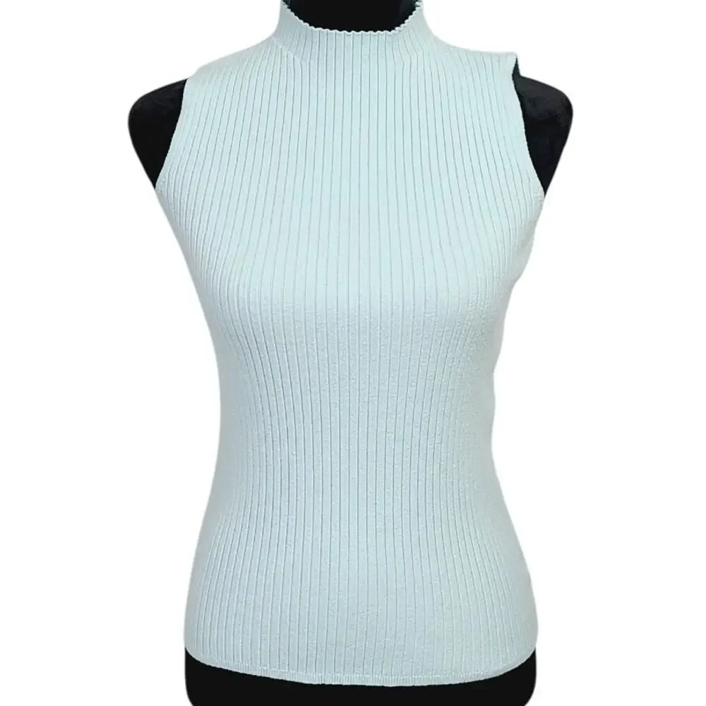 JW Style Mock Neck Sleeveless Ribbed Knit Tank, Lot of 3, Women Size S